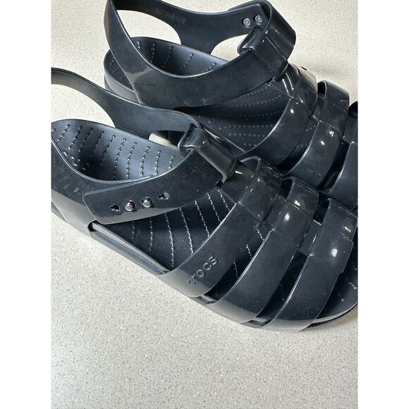 Crocs Splash Glossy Fisherman's Sandals Jellies NWOB Size 8 Black Discontinued - Picture 3 of 7